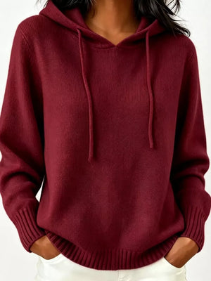 Orange Cozy Ribbed Long-sleeve Hooded Sweater