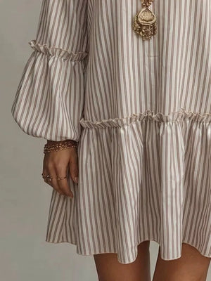 Striped Balloon Sleeve Mini Dress Plus Size in Light Blue