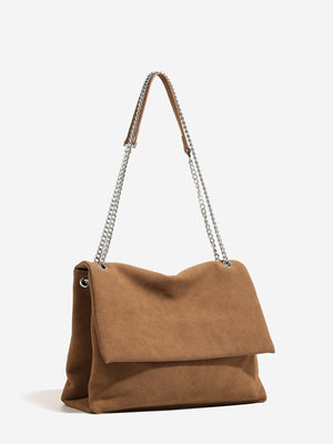 Suede Shoulder Bag With Chain Strap in Red with metallic chain strap