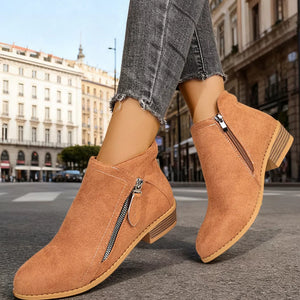 Point Toe Block Heels Boots in Gray with point toe
