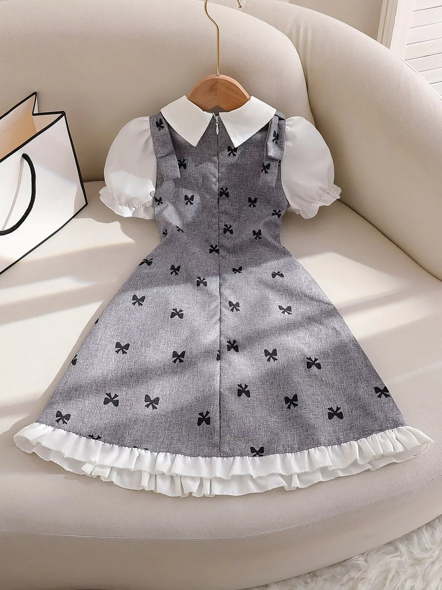 Children's Bow Print Puff Sleeve Dress option 6