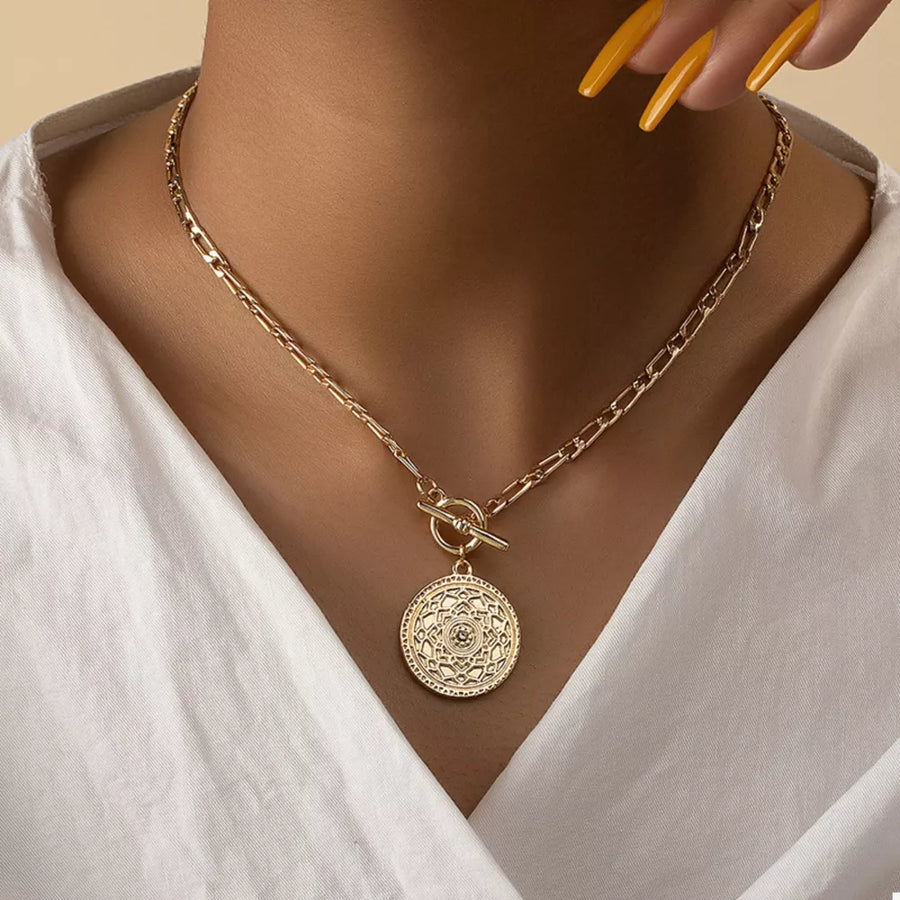 gold necklace with geometric and not applicable