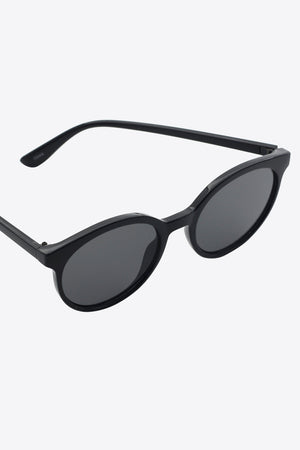 Black round frame sunglasses with dark lenses