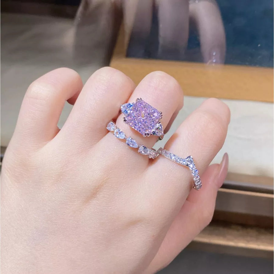 ring in lavender with geometric and zircon stones