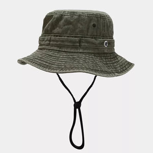Wide Brim Bucket Hat in Army Green with wide brim