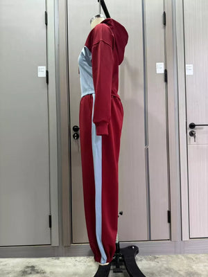 Deep Red tracksuit with zip-front and color-block
