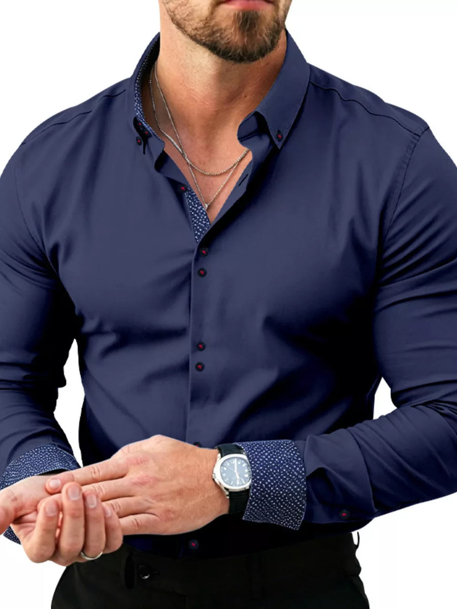 Men's Slim Fit Contrast Trim Shirt Plus Size in Pink with button-down collar