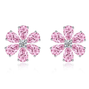 earrings featuring floral in light pink with 925 sterling silver,Zircon Care instructions: Avoid wearing during exercise, as