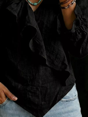 white blouse with frill and long sleeve