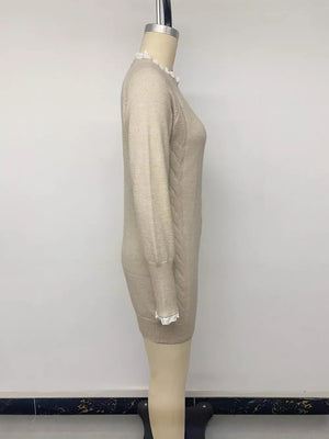 light beige sweater dress with raglan sleeve and raglan sleeve