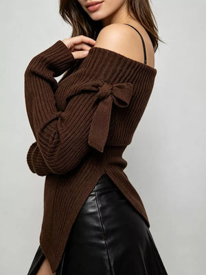 Red off-shoulder top with hip-length and pullover