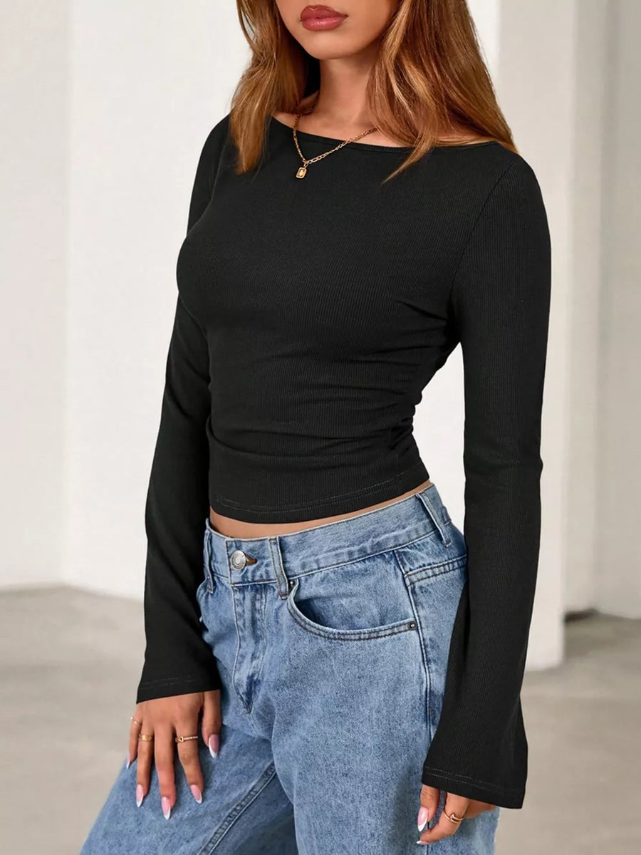 t-shirt in Dark Blue with stretch and waist-length