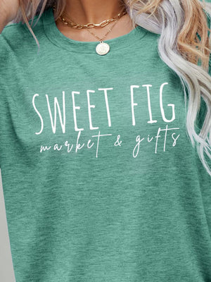 Gum Leaf graphic tee with white "Sweet Fig market & gifts" text