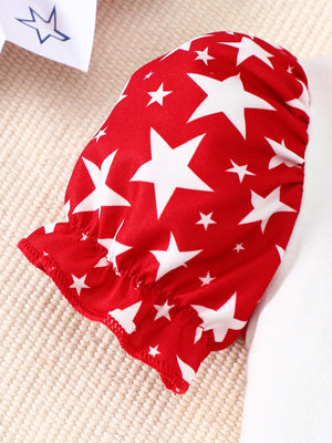 Baby girl's red star print sleeve with ruffled hem on white tee