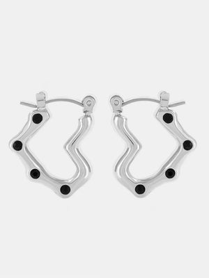 Silver wave hoop earrings with black accents
