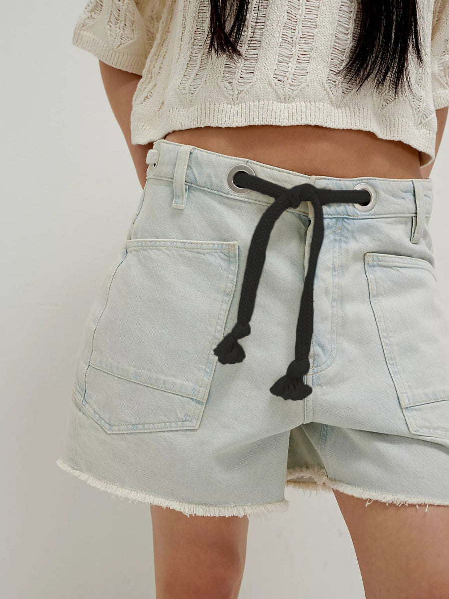 Black denim shorts with mini and drawstring