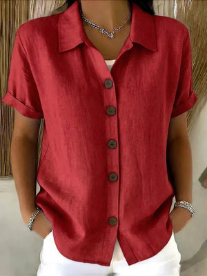 Pink Full Size Button Up Short Sleeve Shirt