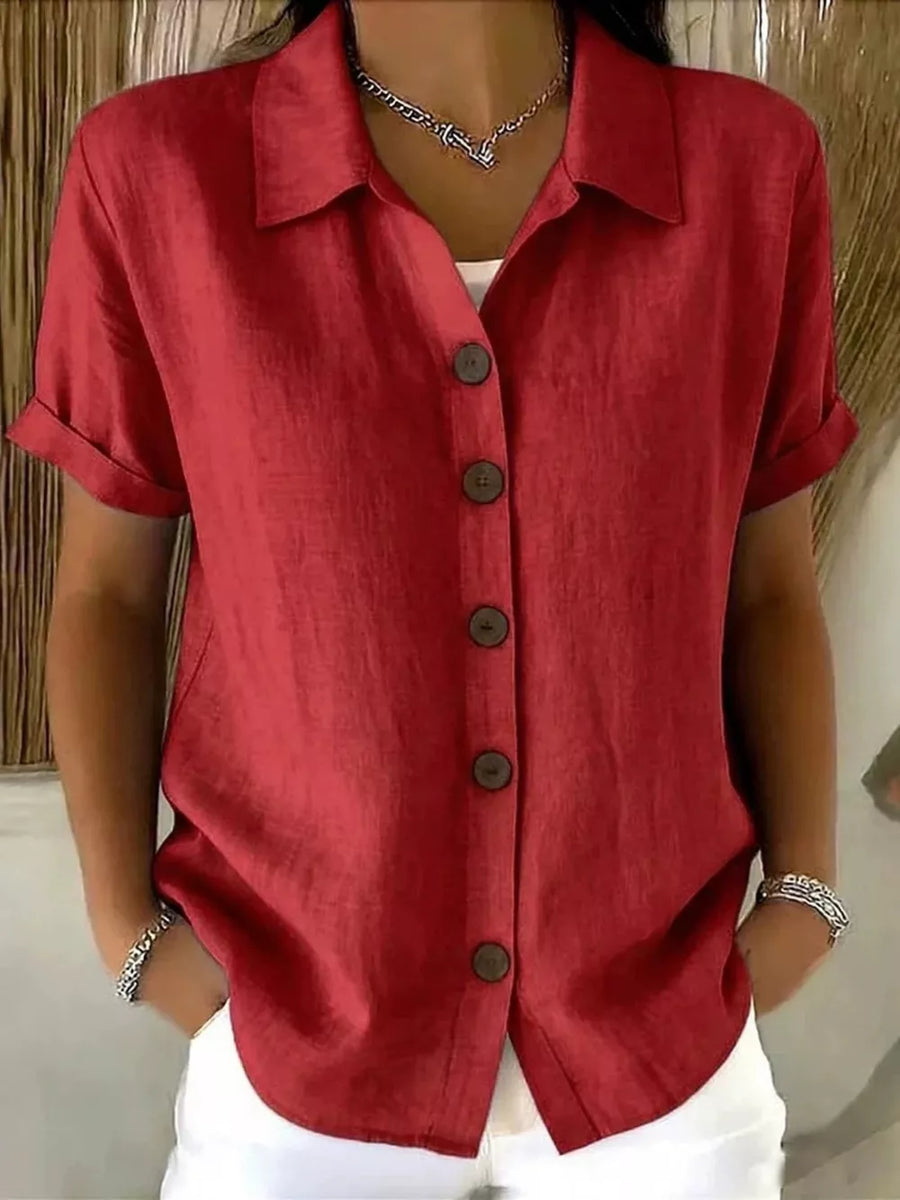 Pink Full Size Button Up Short Sleeve Shirt