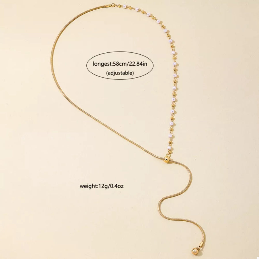 18k Gold-plated Chain Y-drop Necklace With Synthetic Pearl in Golden with Y-drop design