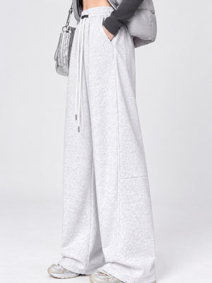 Light Gray-Spring And Fall-Tall sweatpants with full-length and drawstring