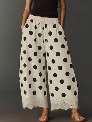 Elastic-Waist Pocketed Drawstring Wide Leg Pants in Brown