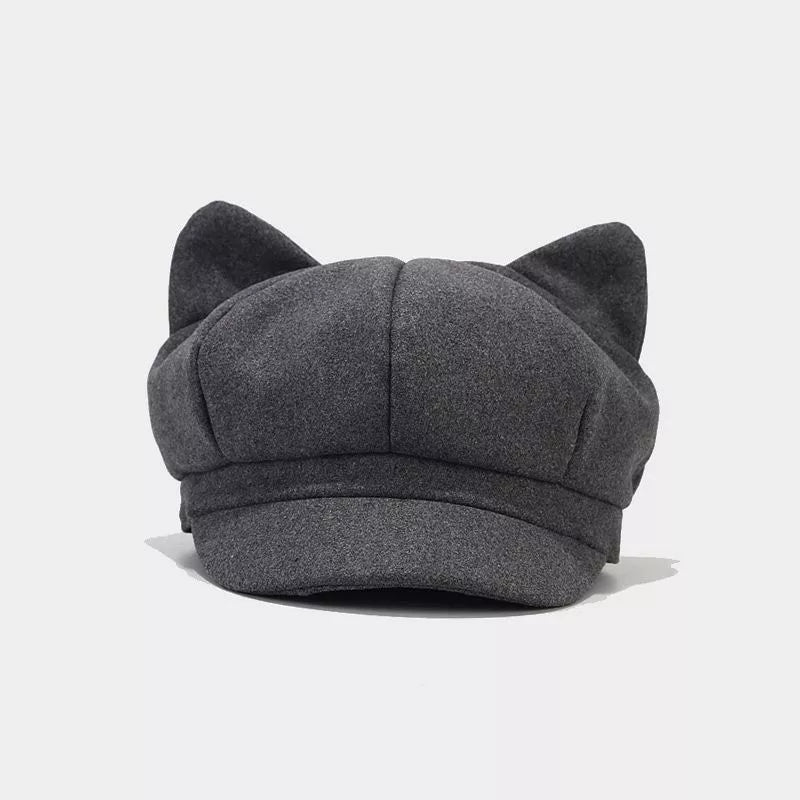 Cat Ear Newsboy Hat in Black with cat ears