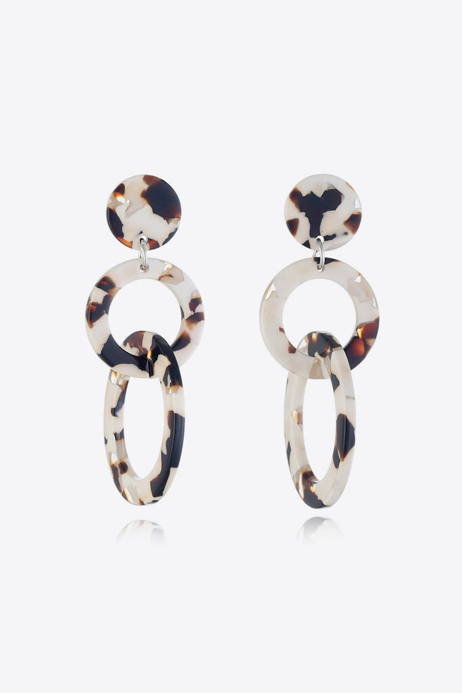Tortoiseshell and cream layered hoop and disc drop earrings
