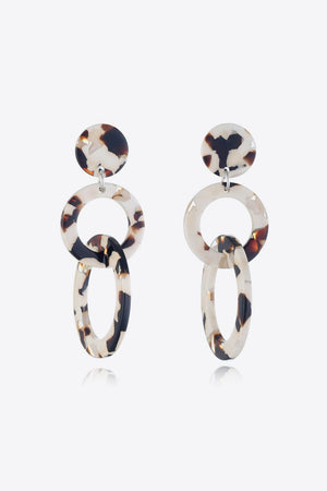 Tortoiseshell and cream layered hoop and disc drop earrings