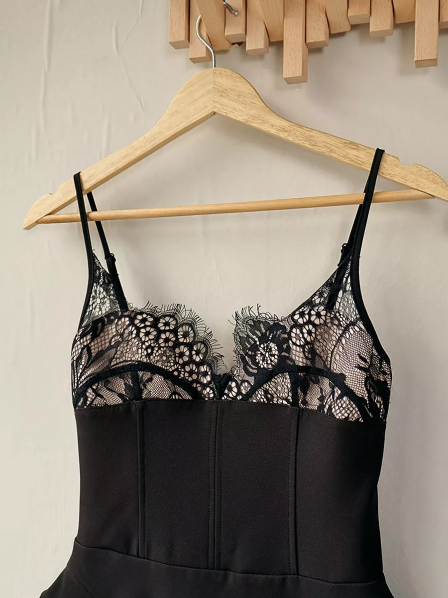 mini dress featuring floral lace in Black with 95% polyester, 5% spandex Care instructions: Machine wash cold texture