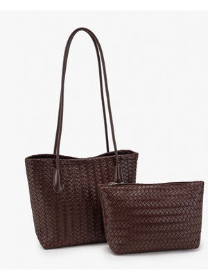shoulder bag in dark brown with woven and woven texture