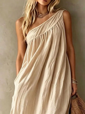 Sage loose maxi dress with one-shoulder