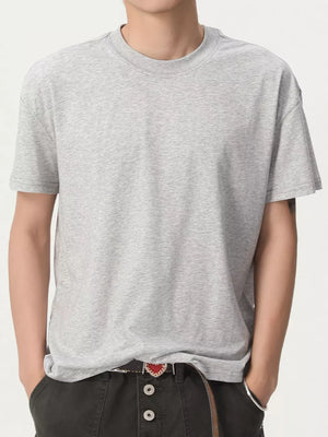 Men's light gray cotton crew neck t-shirt with relaxed fit