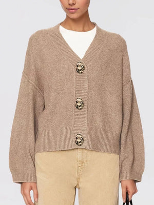 classic cardigan in Brown with v-neck