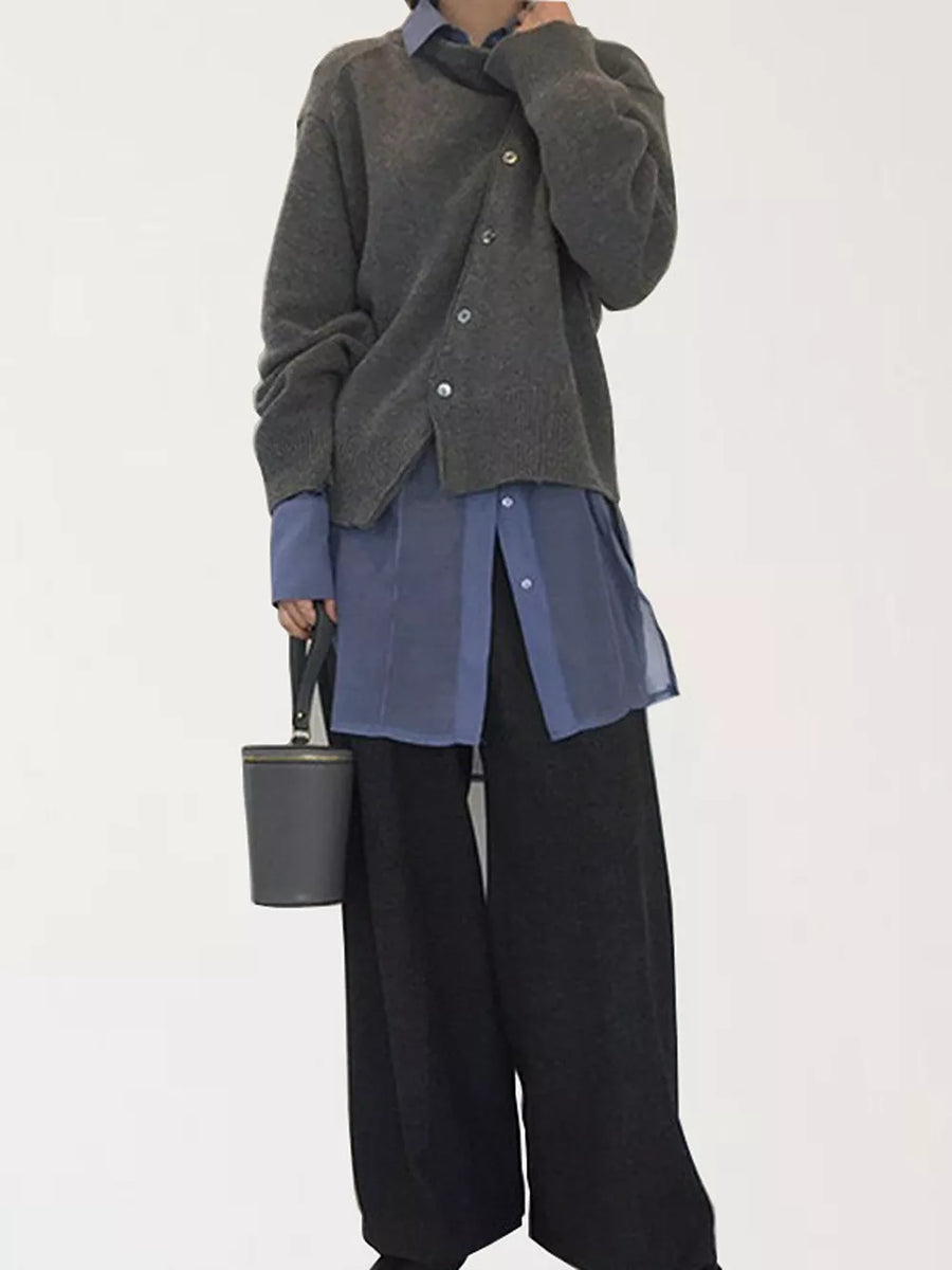 Dark Gray relaxed cardigan with crew neck