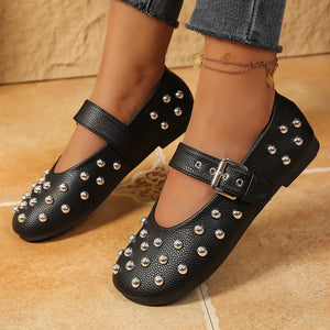 Studded Round Toe Slip-ons in Black with studded