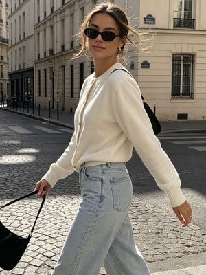 Yellow cardigan with waist-length and button-front