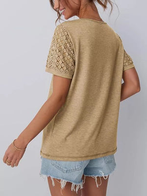 t-shirt in Black with geometric and lace
