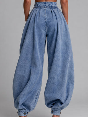 95% polyester, 5% elastane Care instructions: Machine wash cold jeans in Dusty Blue with loose silhouette