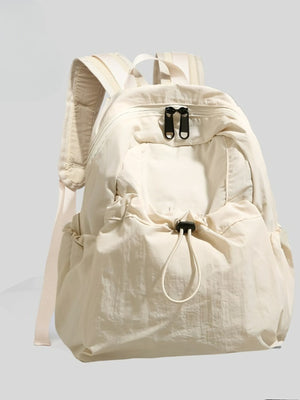 Off-white lightweight nylon backpack with drawstring closure and dual zipper pocket.