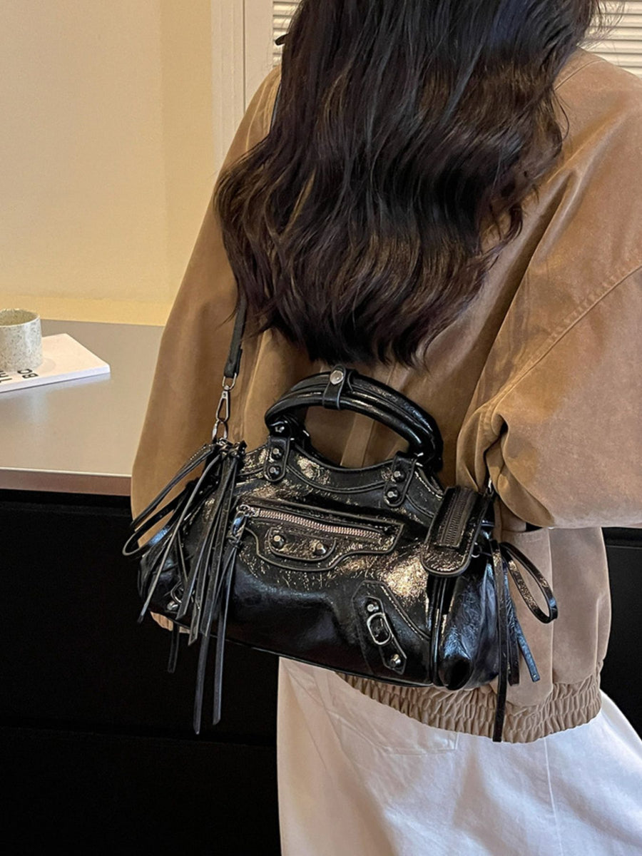 PU Leather Imported Size & handbag in Black with structured silhouette