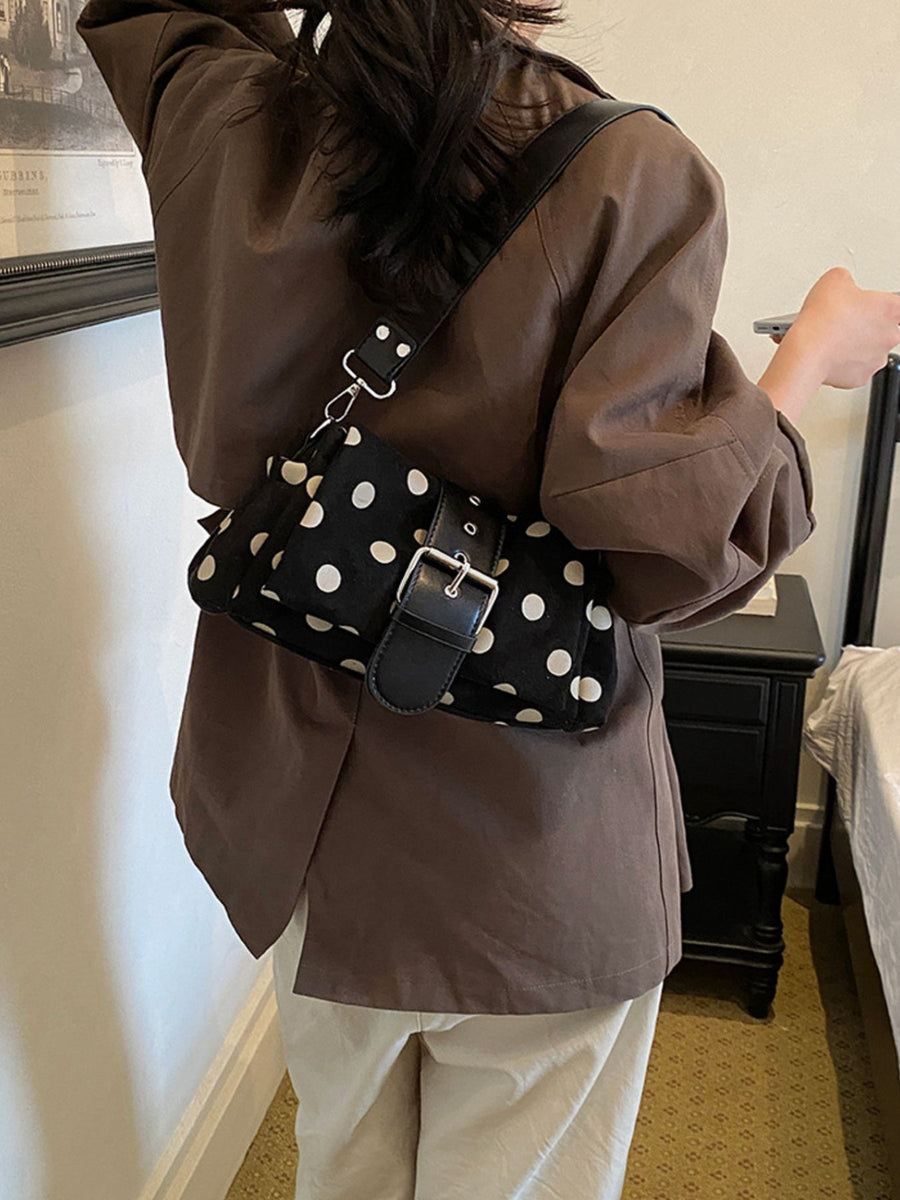 shoulder bag featuring polka-dot in cream with PU Leather Imported Size & texture