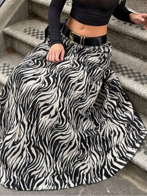 white maxi skirt featuring unlined and zebra-print