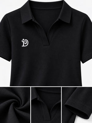 White polo shirt with hip-length and half-button