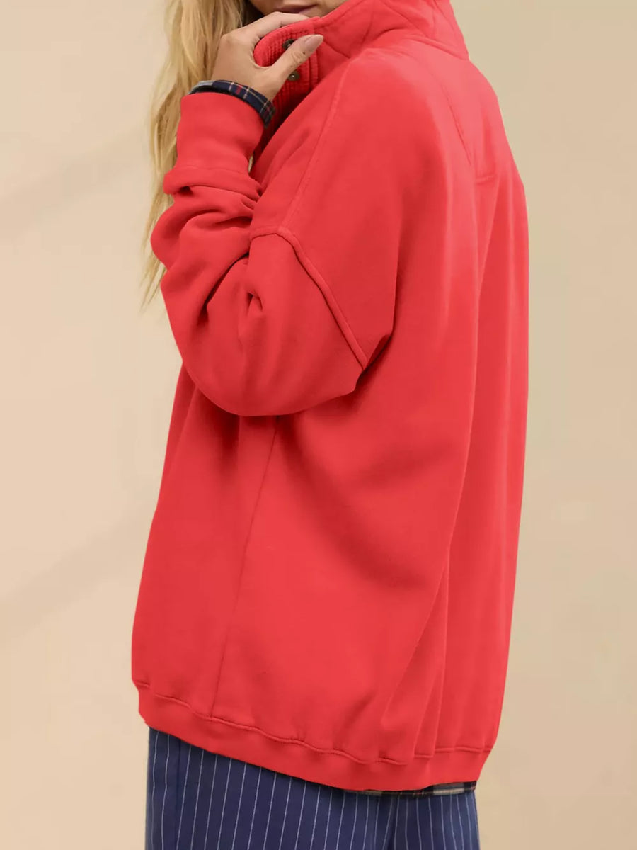 65% polyester, 30% viscose, 5% elastane Care instructions: Machine wash cold sweatshirt in Red with relaxed silhouette