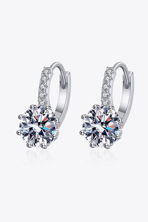 Moissanite halo hoop earrings in sterling silver with sparkling cubic zirconia accents.
