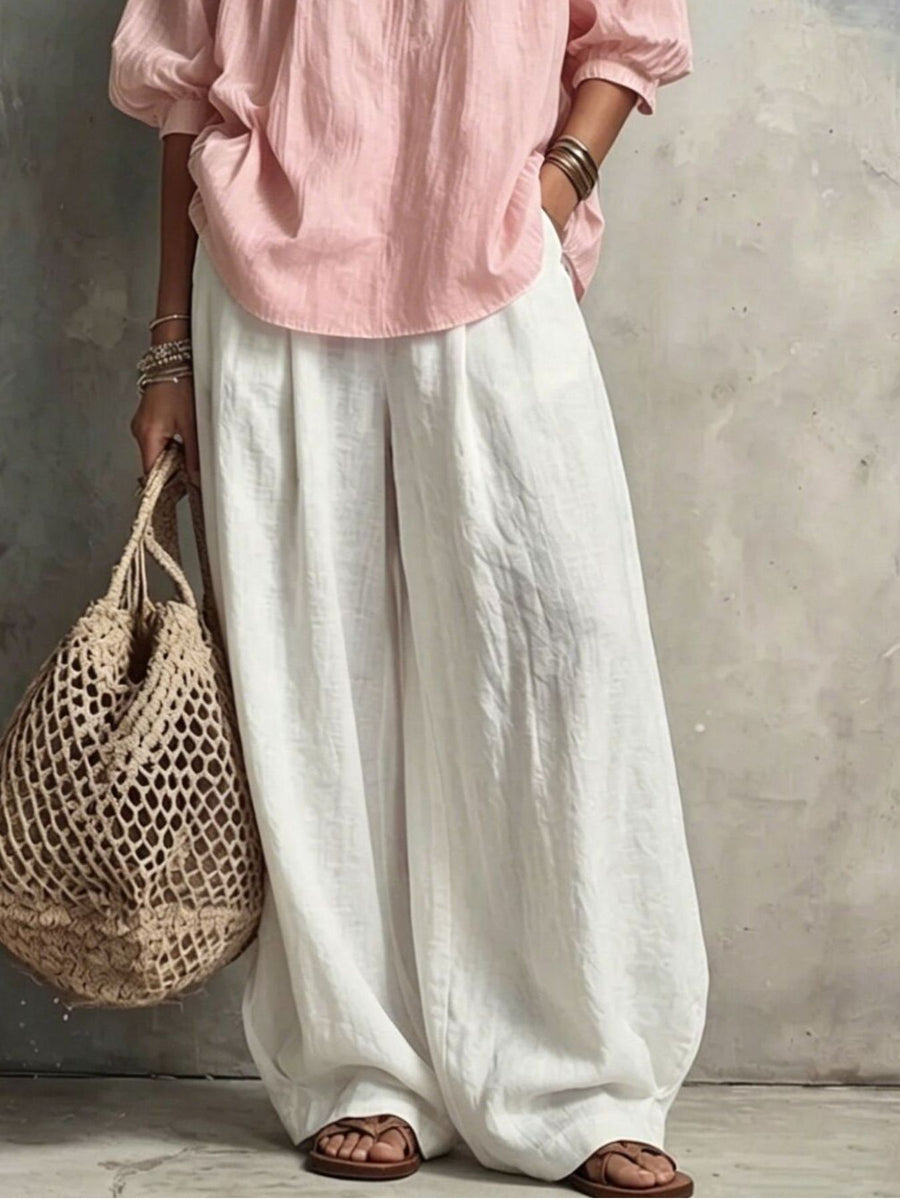 Notched Blouse And Wide-Leg Pants Set in burgundy