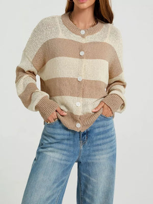 Red cardigan with waist-length and button-front