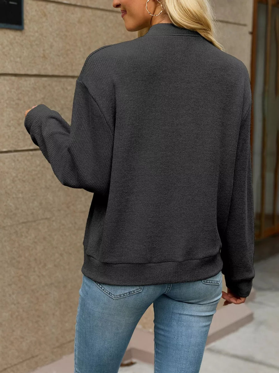 Zip-up Dropped Shoulder Top in sage green