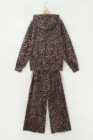 Leopard Print Striped Long Sleeve Top Pant Set option 6