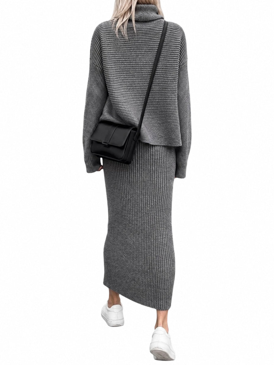 100% polyester sweater set in Blue with relaxed silhouette